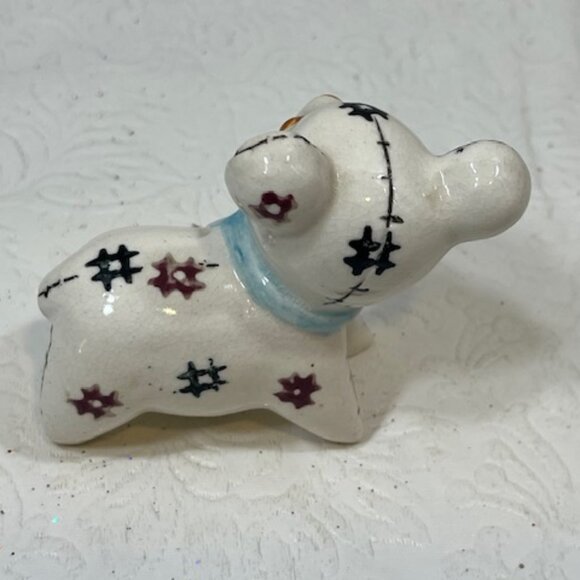 VTG Cute Stuffed Bear Figurine on 4 Legs Ceramic Blue Ribbon Bow Japan 3"x1" - Picture 4 of 13
